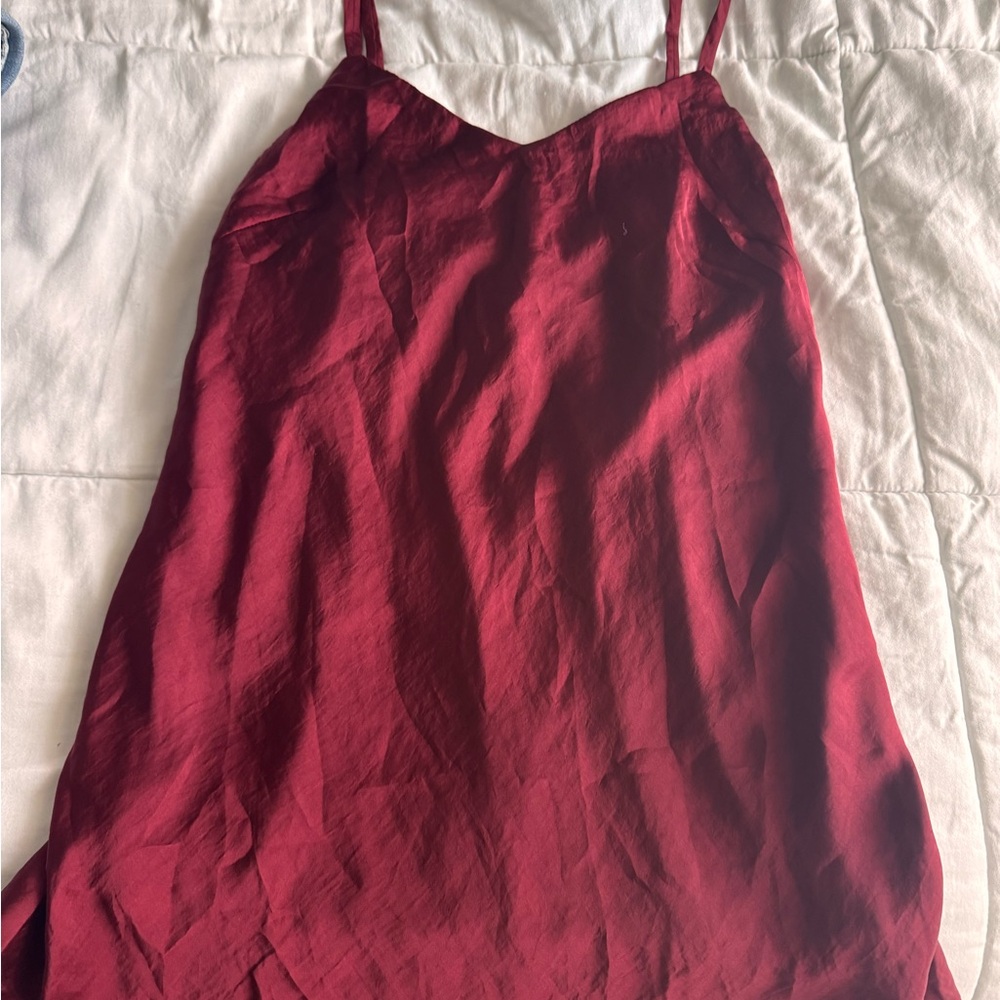 Burgundy maternity ‘silk’ spaghetti strap shirt (S)